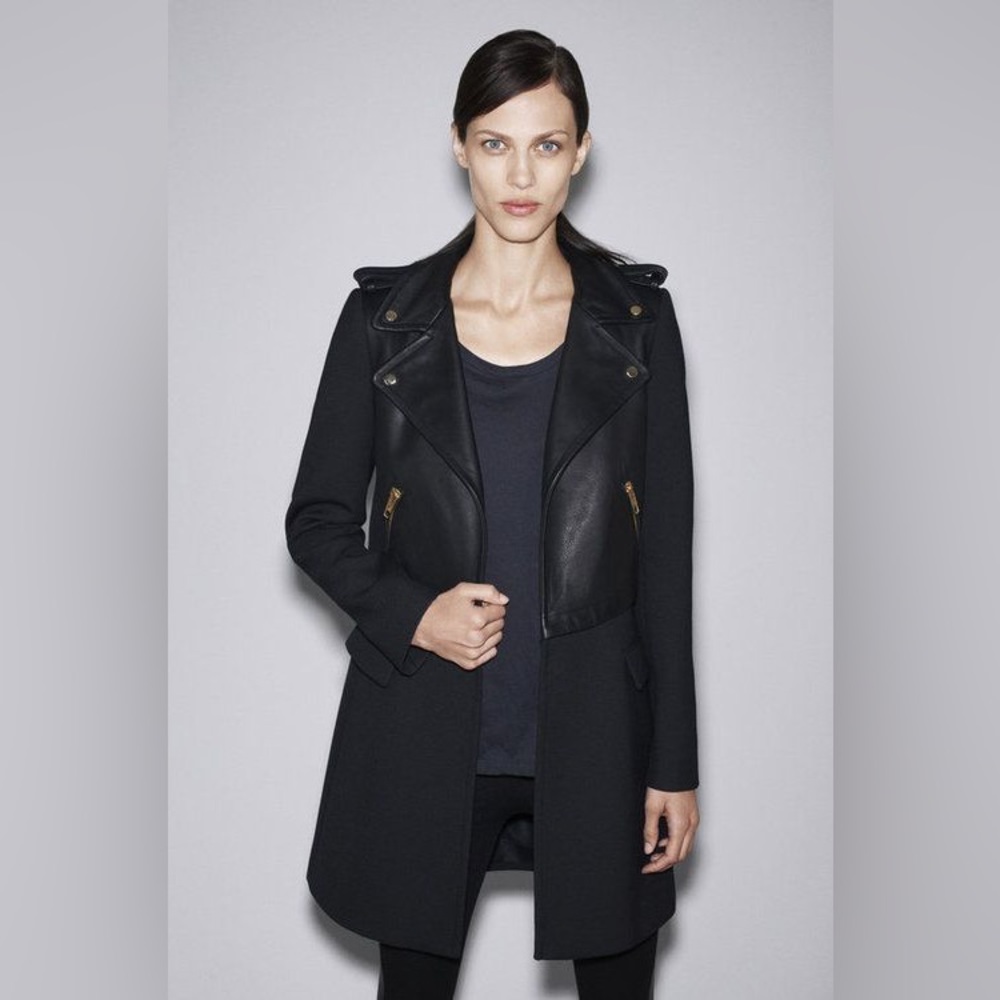 Zara leather Moto biker coat black XS